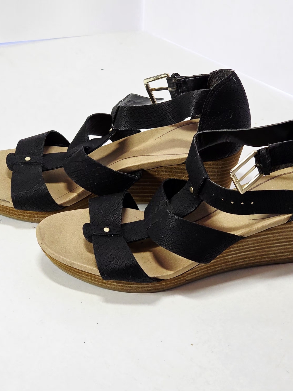 Dr. Scholl's Shoes Emerge Black Open Toe Strappy Wedge Sandals US Women's 8.5 M